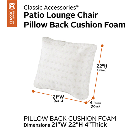 Classic Accessories Patio Lounge Chair Pillow Back Cushion Foam, 21 x 22 x 4 Inch 61-059-019901-RT